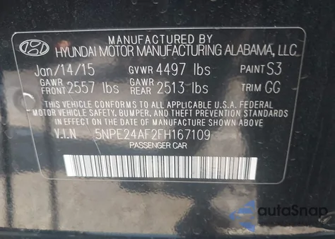2015 Hyundai Sonata Se z USA, uszkodzony, nr VIN 5NPE24AF2FH167109